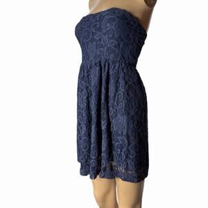Stradivarius Womens Navy Blue Lace Strapless Dress Sz S Cocktail Date